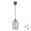 BRILAGI - LED luster na sajli RETRO GLASS 1xE27/60W/230V prečnik 14 cm braon/zadimljeno-siva