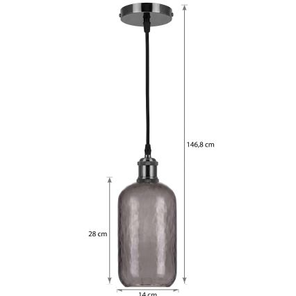 BRILAGI - LED Luster na sajli RETRO GLASS 1xE27/60W/230V prečnik 14 cm crna/zadimljeno-siva