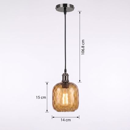 BRILAGI - LED luster na sajli RETRO GLASS 1xE27/60W/230V pr. 14 cm crna/dimljeno-braon