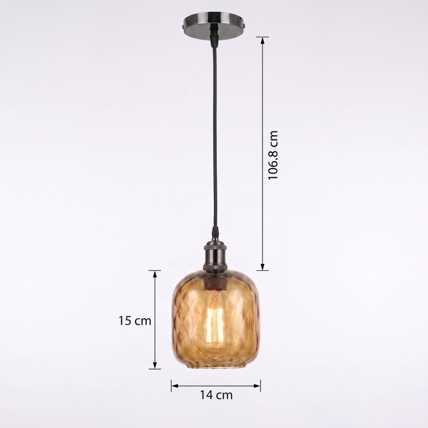 BRILAGI - LED luster na sajli RETRO GLASS 1xE27/60W/230V pr. 14 cm crna/dimljeno-braon