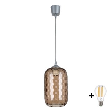 BRILAGI - LED luster na sajli RETRO GLASS 1xE27/60W/230V prečnik 14 cm srebrna/zadimljena smeđa
