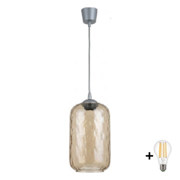 BRILAGI - LED luster na sajli RETRO GLASS 1xE27/60W/230V prečnik 14 cm srebrna/zadimljena smeđa