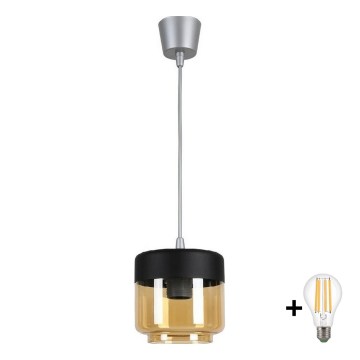 BRILAGI - LED luster na sajli RETRO GLASS 1xE27/60W/230V prečnik 14 cm srebrna/zadimljeno bež/crna