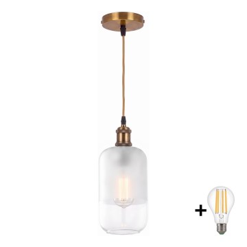 BRILAGI - LED luster na sajli RETRO GLASS 1xE27/60W/230V prečnik 14 cm zlatna/bela