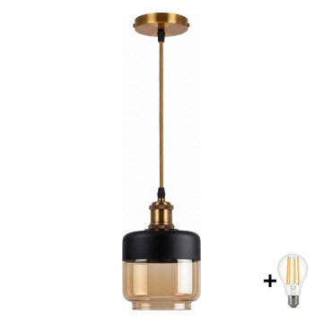 BRILAGI - LED luster na sajli RETRO GLASS 1xE27/60W/230V prečnik 14 cm zlatna/zadimljena bež