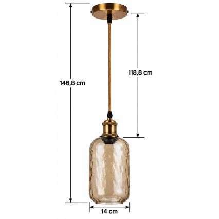 BRILAGI - LED Luster na sajli RETRO GLASS 1xE27/60W/230V prečnik 14 cm zlatna/zadimljeno-smeđa