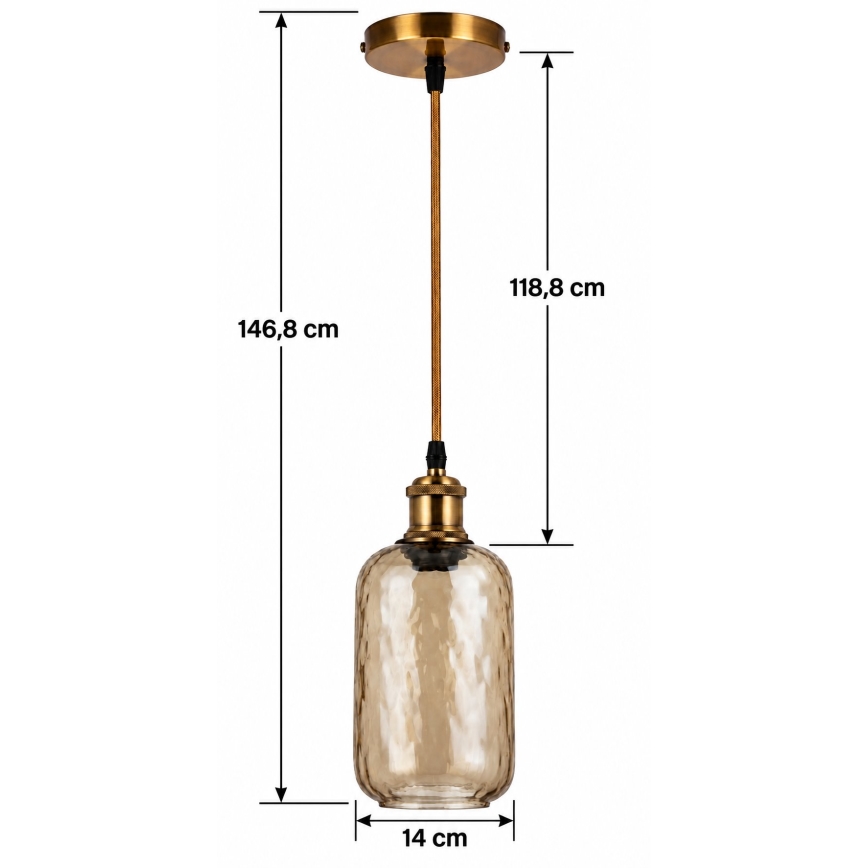 BRILAGI - LED Luster na sajli RETRO GLASS 1xE27/60W/230V prečnik 14 cm zlatna/zadimljeno-smeđa