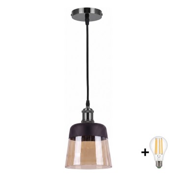 BRILAGI - LED luster na sajli RETRO GLASS 1xE27/60W/230V prečnik 15,5 cm crna/dimljeno bež