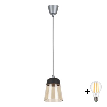 BRILAGI - LED luster na sajli RETRO GLASS 1xE27/60W/230V prečnik 15,5 cm srebrna/zadimljeno bež/crna
