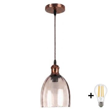 BRILAGI - LED luster na sajli RETRO GLASS 1xE27/60W/230V prečnik 17 cm bakarna/dimljeno bež