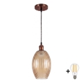 BRILAGI - LED luster na sajli RETRO GLASS 1xE27/60W/230V prečnik 17 cm bakrena/zadimljeno bež