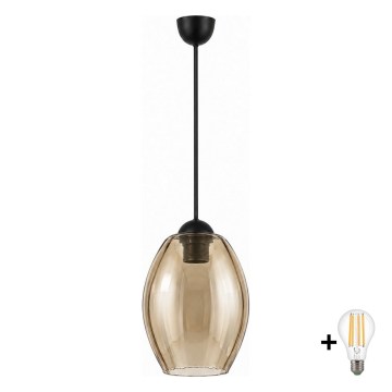 BRILAGI - LED luster na sajli RETRO GLASS 1xE27/60W/230V prečnik 17 cm crna/dimljeno bež
