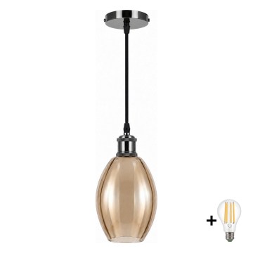 BRILAGI - LED luster na sajli RETRO GLASS 1xE27/60W/230V prečnik 17 cm crna/zadimljeno bež