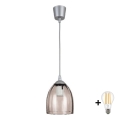 BRILAGI - LED luster na sajli RETRO GLASS 1xE27/60W/230V, prečnik 17 cm, srebrna/dimljeno bež