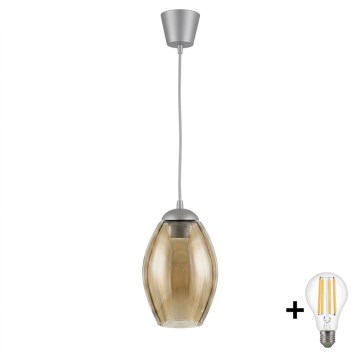 BRILAGI - LED luster na sajli RETRO GLASS 1xE27/60W/230V, prečnik 17 cm, srebrna/zadimljeno bež