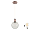 BRILAGI - LED luster na sajli RETRO GLASS 1xE27/60W/230V, prečnik 18 cm, bakarna/prozirno staklo