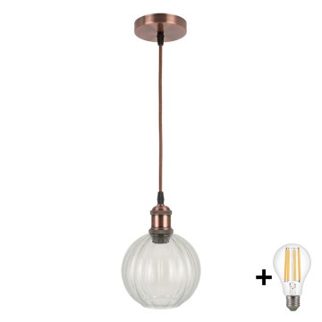 BRILAGI - LED luster na sajli RETRO GLASS 1xE27/60W/230V, prečnik 18 cm, bakarna/prozirno staklo