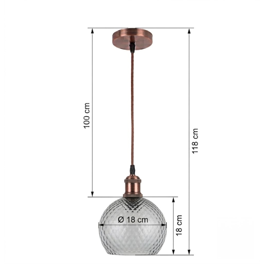 BRILAGI - LED luster na sajli RETRO GLASS 1xE27/60W/230V prečnik 18 cm bakrena/dimna siva