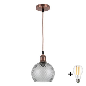 BRILAGI - LED luster na sajli RETRO GLASS 1xE27/60W/230V prečnik 18 cm bakrena/dimna siva