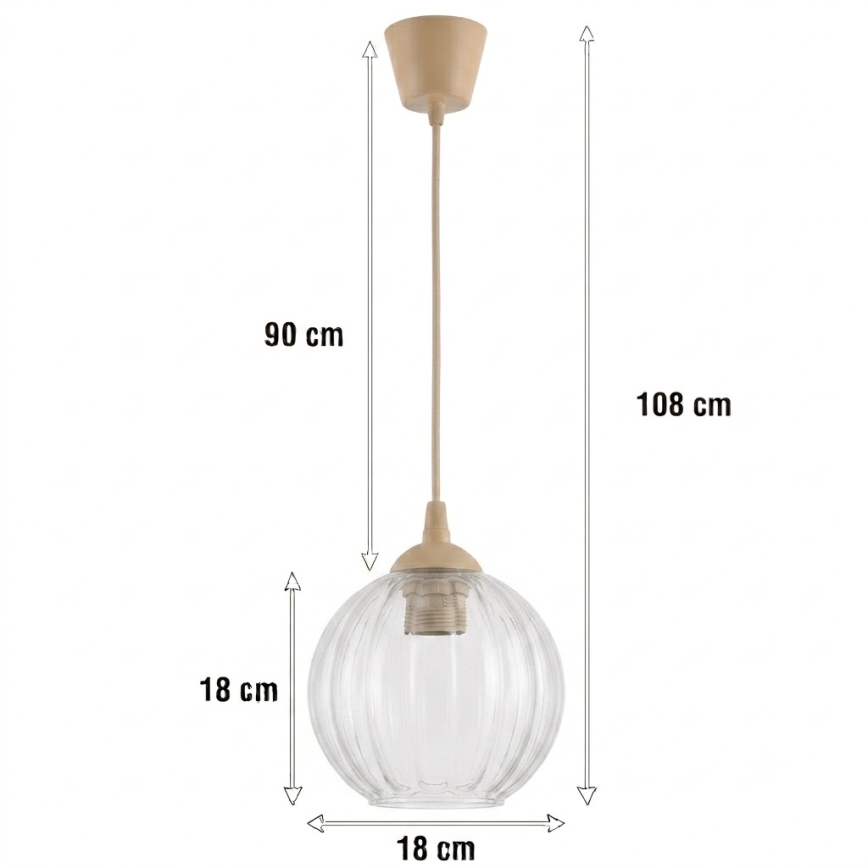 BRILAGI - LED luster na sajli RETRO GLASS 1xE27/60W/230V, prečnik 18 cm, bež/providno