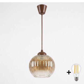 BRILAGI - LED luster na sajli RETRO GLASS 1xE27/60W/230V prečnik 18 cm braon/zadimljeno braon