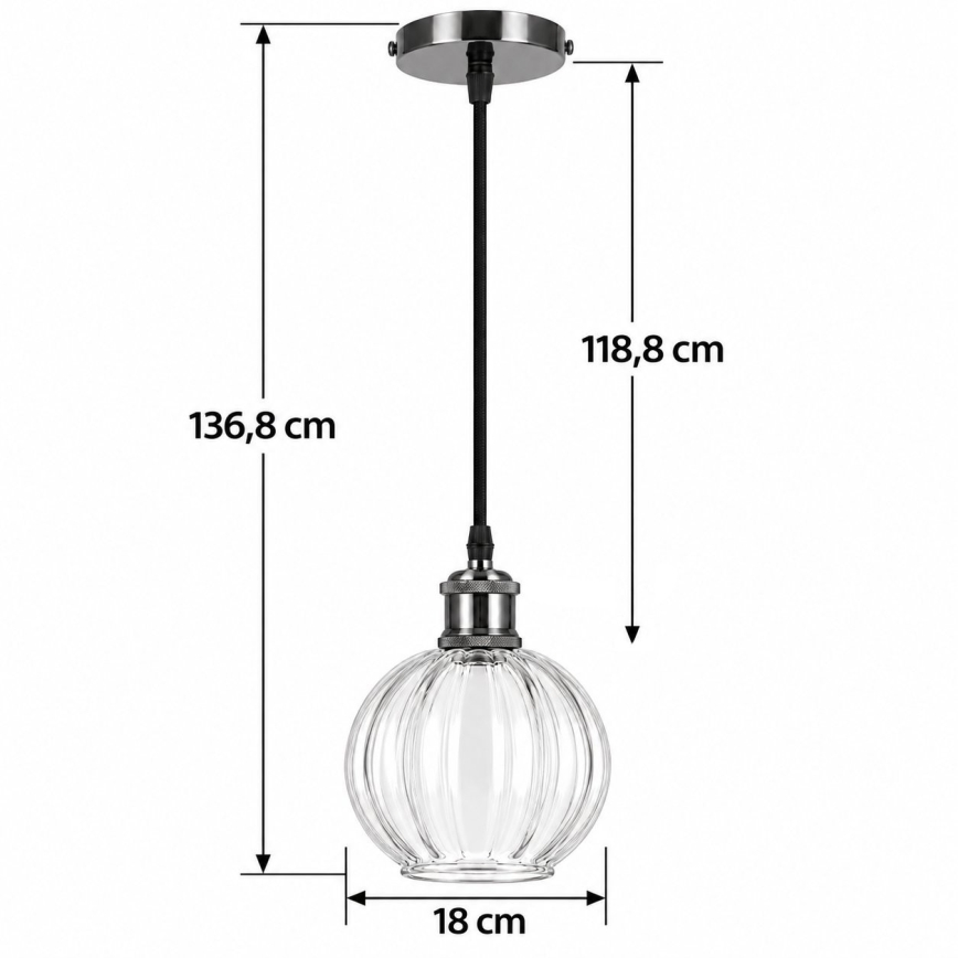 BRILAGI - LED luster na sajli RETRO GLASS 1xE27/60W/230V prečnik 18 cm crna/prozirna