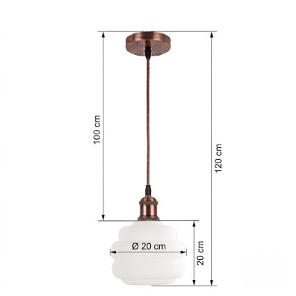 BRILAGI - LED luster na sajli RETRO GLASS 1xE27/60W/230V prečnik 20 cm bakarna/bela