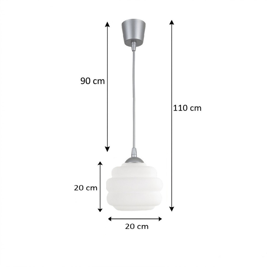 BRILAGI - LED luster na sajli RETRO GLASS 1xE27/60W/230V, prečnik 20 cm, srebrna/bela
