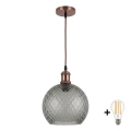 BRILAGI - LED luster na sajli RETRO GLASS 1xE27/60W/230V prečnik 25 cm bakarna/zadimljeno-siva