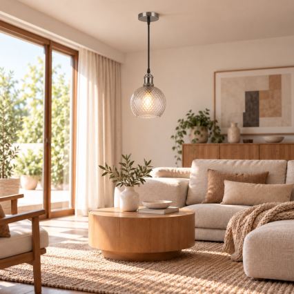 BRILAGI - LED Luster na sajli RETRO GLASS 1xE27/60W/230V prečnik 25 cm crna/zadimljeno-siva