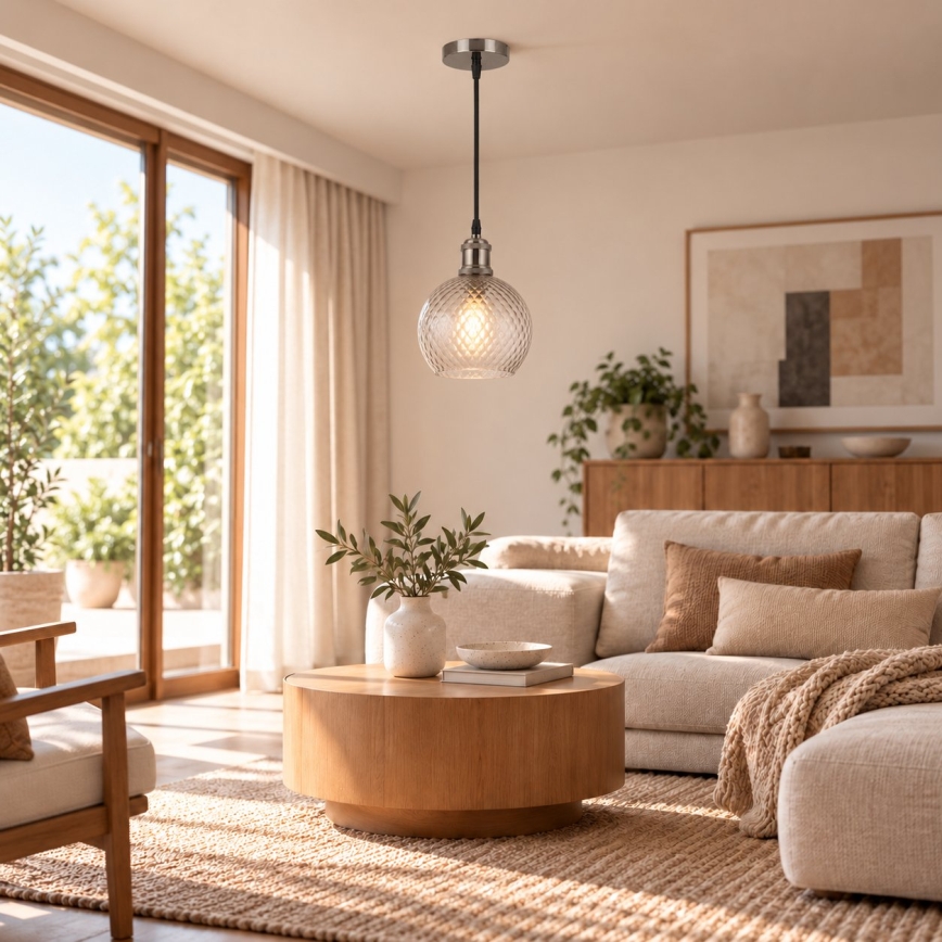 BRILAGI - LED Luster na sajli RETRO GLASS 1xE27/60W/230V prečnik 25 cm crna/zadimljeno-siva