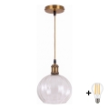 BRILAGI - LED luster na sajli RETRO GLASS 1xE27/60W/230V prečnik 25 cm zlatna/prozirna