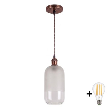 BRILAGI - LED luster na sajli RETRO GLASS 1xE27/60W/230V prečnika 14 cm bakrena/bela
