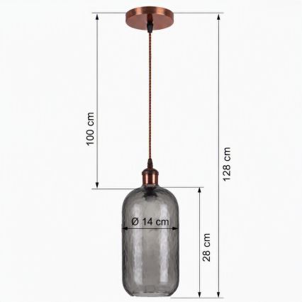 BRILAGI - LED luster na sajli RETRO GLASS 1xE27/60W/230V prečnik 14 cm bakarna/dimljeno-siva