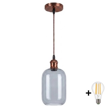 BRILAGI - LED luster na sajli RETRO GLASS 1xE27/60W/230V Ø 14 cm bakrena/dimno siva