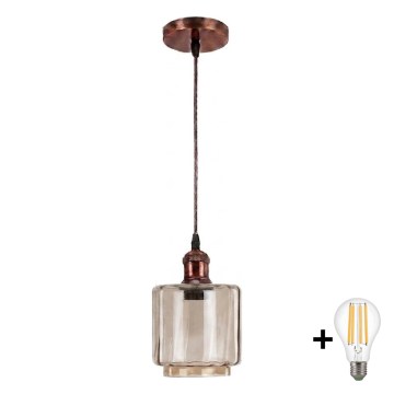 BRILAGI - LED luster na sajli RETRO GLASS 1xE27/60W/230V Ø 14 cm bakrena / zadimljeno bež