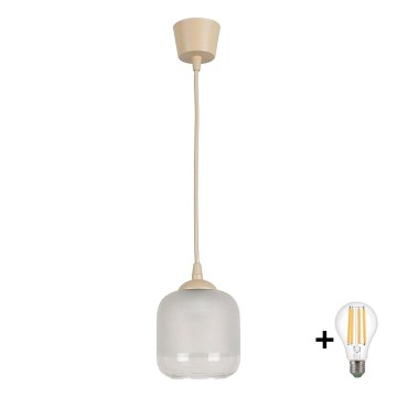 BRILAGI - LED luster na sajli RETRO GLASS 1xE27/60W/230V Ø 14 cm bež/beli