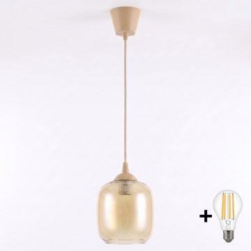 BRILAGI - LED luster na sajli RETRO GLASS 1xE27/60W/230V Ø 14 cm bež/zadimljeno braon