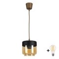 BRILAGI - LED luster na sajli RETRO GLASS 1xE27/60W/230V Ø 14 cm braon/zadimljeno bež/crna