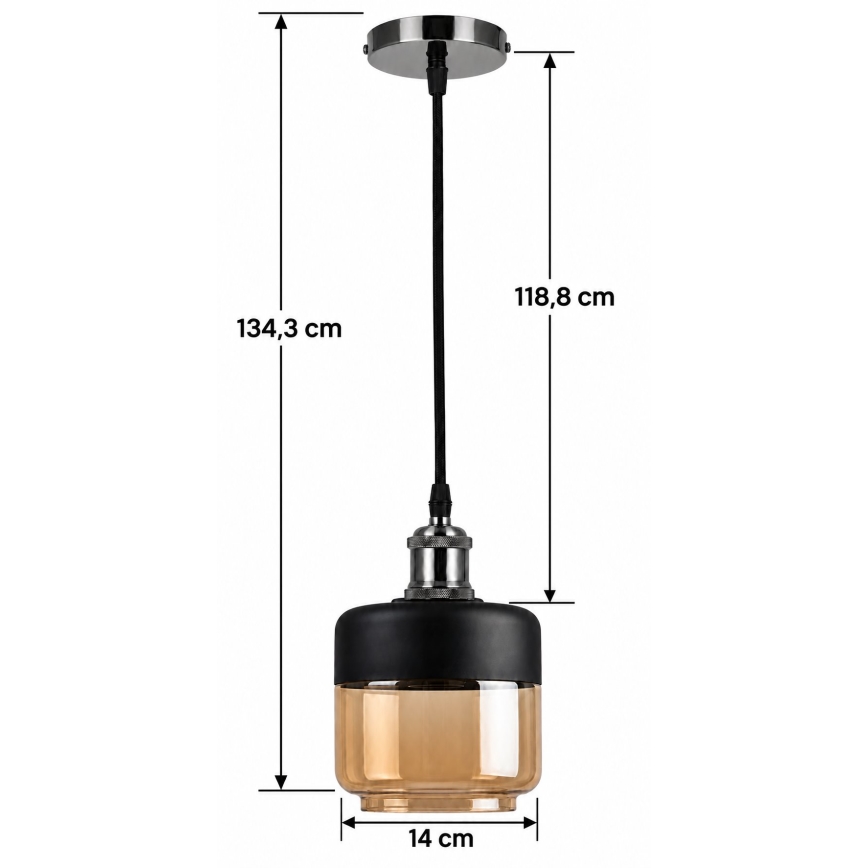 BRILAGI - LED luster na sajli RETRO GLASS 1xE27/60W/230V prečnik 14 cm crna/zadimljeno bež