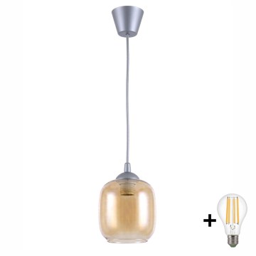 BRILAGI - LED luster na sajli RETRO GLASS 1xE27/60W/230V Ø 14 cm srebrna/zadimljena smeđa