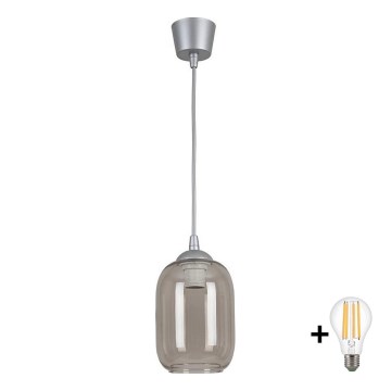 BRILAGI - LED luster na sajli RETRO GLASS 1xE27/60W/230V Ø 14 cm srebrna/zadimljeno-siva