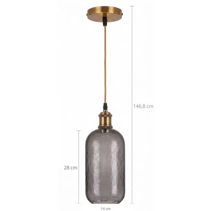 BRILAGI - LED luster na sajli RETRO GLASS 1xE27/60W/230V Ø 14 cm zlatna/zadimljena siva