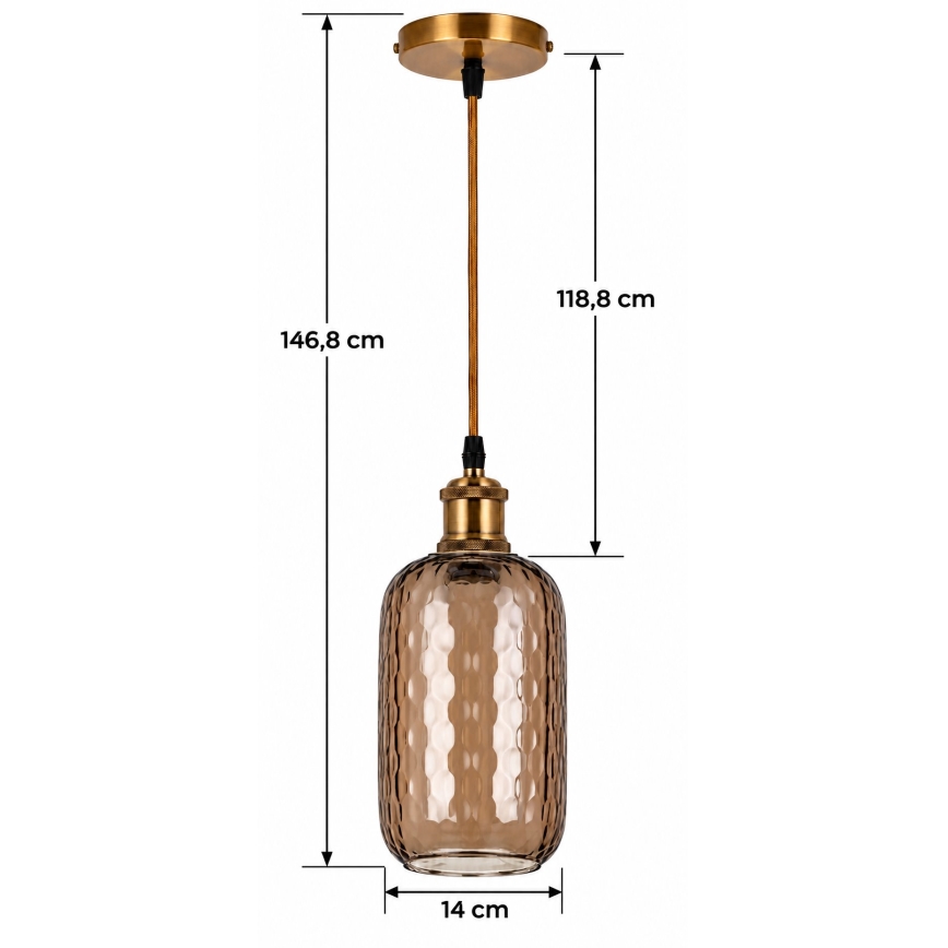 BRILAGI - LED luster na sajli RETRO GLASS 1xE27/60W/230V pr. 14 cm zlatna/zadimljeno braon