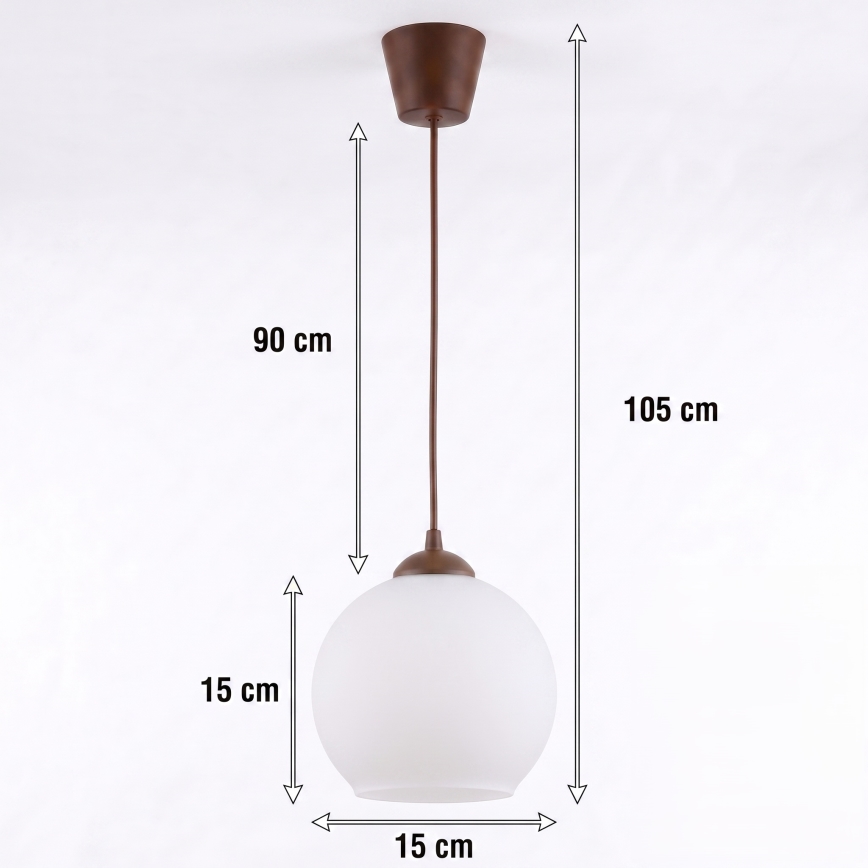 BRILAGI - LED luster na sajli RETRO GLASS 1xE27/60W/230V Ø 15 cm braon/bela
