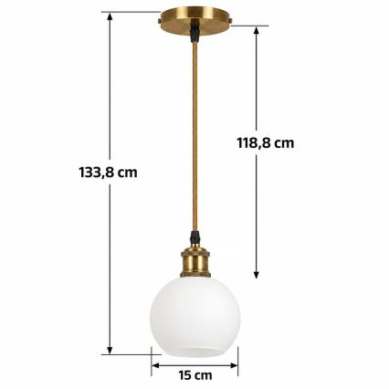 BRILAGI - LED luster na sajli RETRO GLASS 1xE27/60W/230V Ø 15 cm zlatna/bela