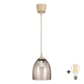 BRILAGI - LED luster na sajli RETRO GLASS 1xE27/60W/230V Ø 17 cm bež/dimljeno bež
