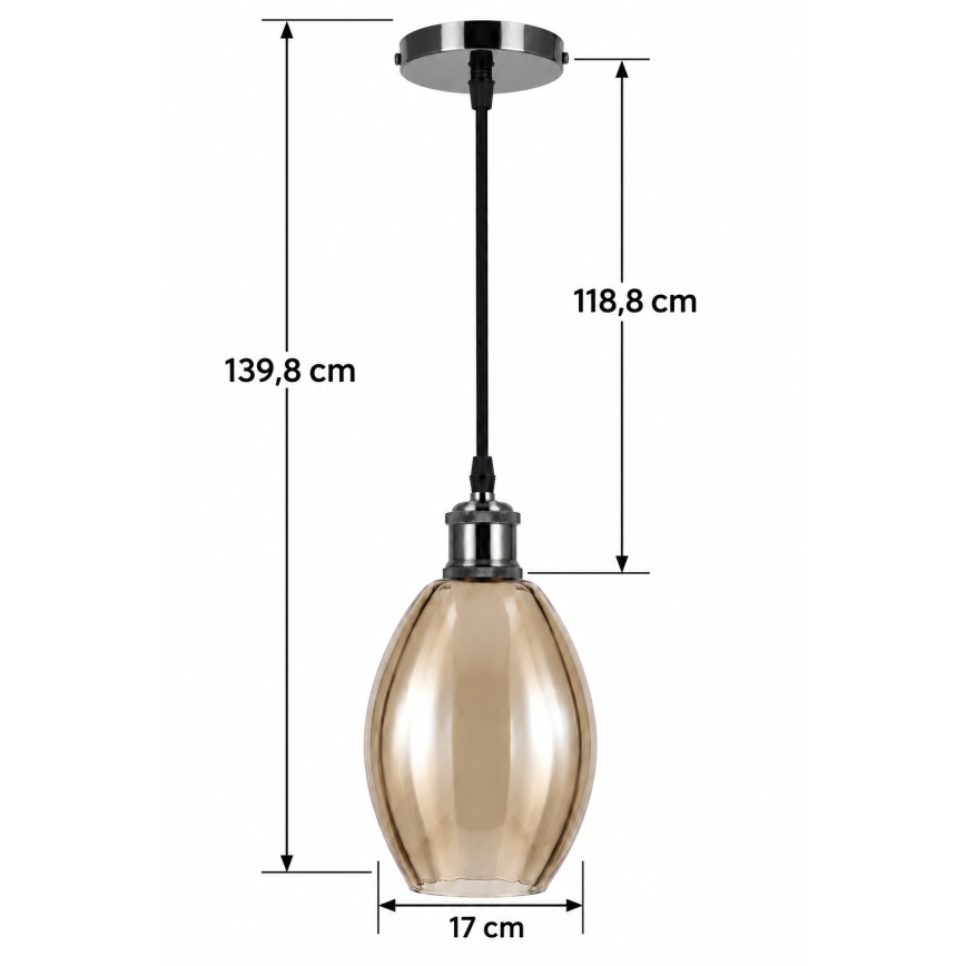 BRILAGI - LED luster na sajli RETRO GLASS 1xE27/60W/230V prečnik 17 cm crna/zadimljeno bež