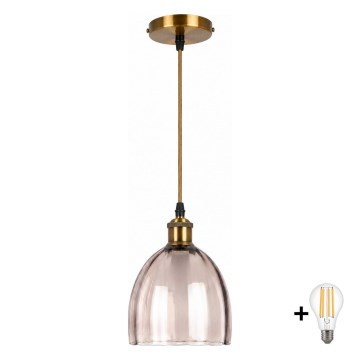 BRILAGI - LED luster na sajli RETRO GLASS 1xE27/60W/230V Ø 17 cm zlatna/zadimljeno bež