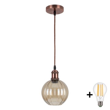 BRILAGI - LED luster na sajli RETRO GLASS 1xE27/60W/230V Ø 18 cm bakrena/zadimljeno braon